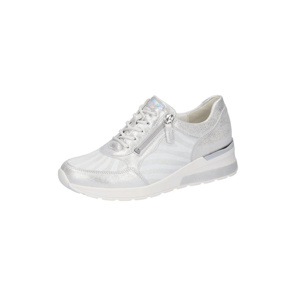 Waldlaufer 939015 300 989 H-Clara Ladies White And Silver Leather Zip & Lace Trainers-elevate your sole