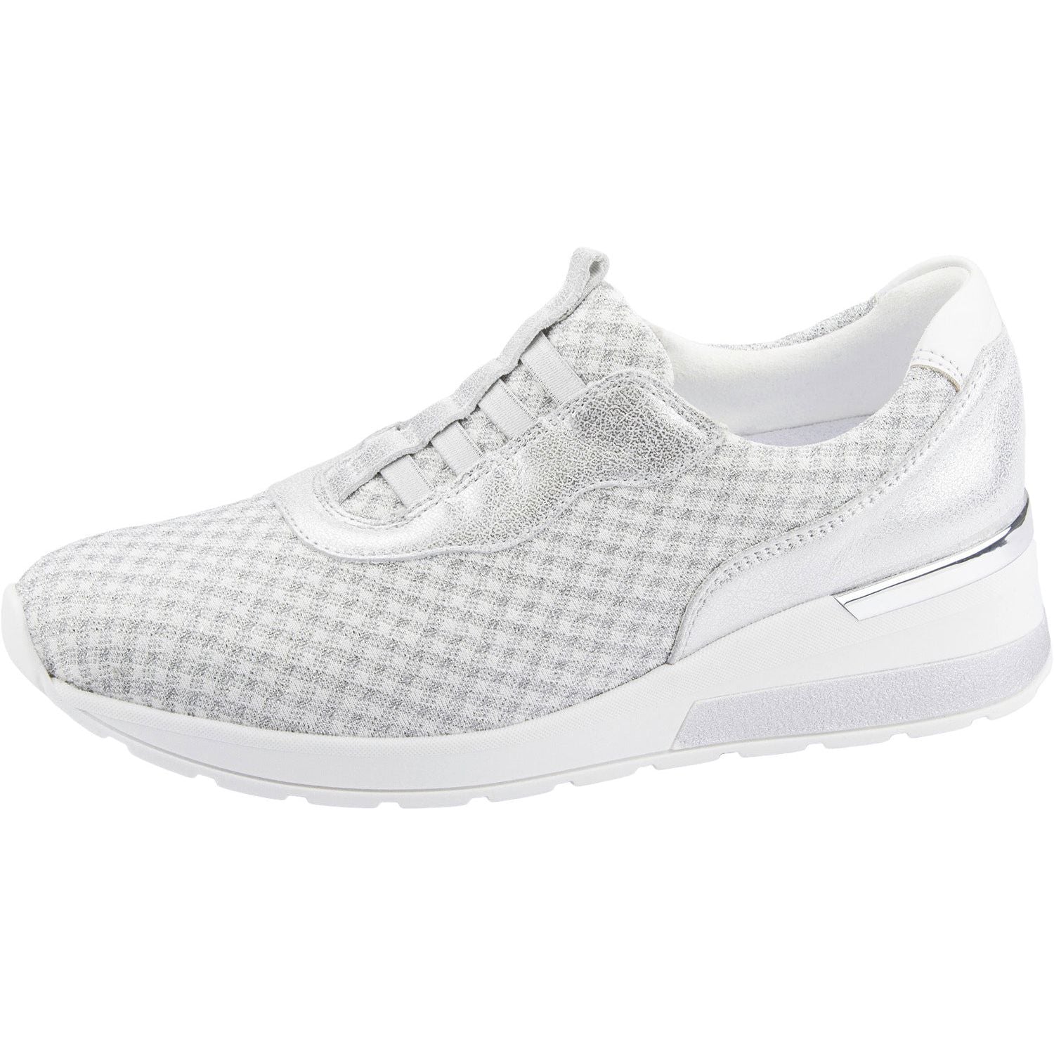 Waldlaufer 939H51 301 663 H-Clara Ladies White And Silver Leather & Textile Elasticated Trainers-elevate your sole