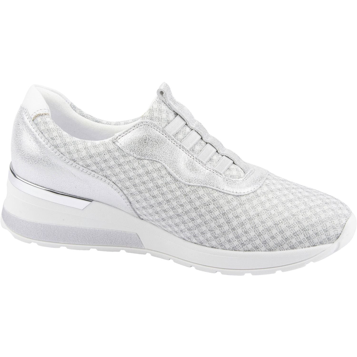 Waldlaufer 939H51 301 663 H-Clara Ladies White And Silver Leather & Textile Elasticated Trainers-elevate your sole