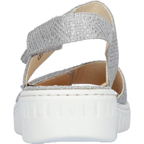 Waldlaufer 955001 Ladies Silver Leather Arch Support Sandals with Touch Fastening, wide fit, and cushioned sole.