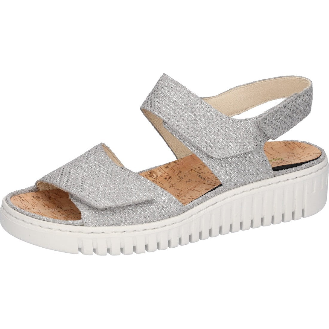 Waldlaufer 955001 Ladies Silver Leather Walk-On Sandals with Touch Fastening and Arch Support
