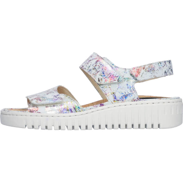 Waldlaufer women's white multi leather arch support sandals with touch fastening straps and chunky sole.