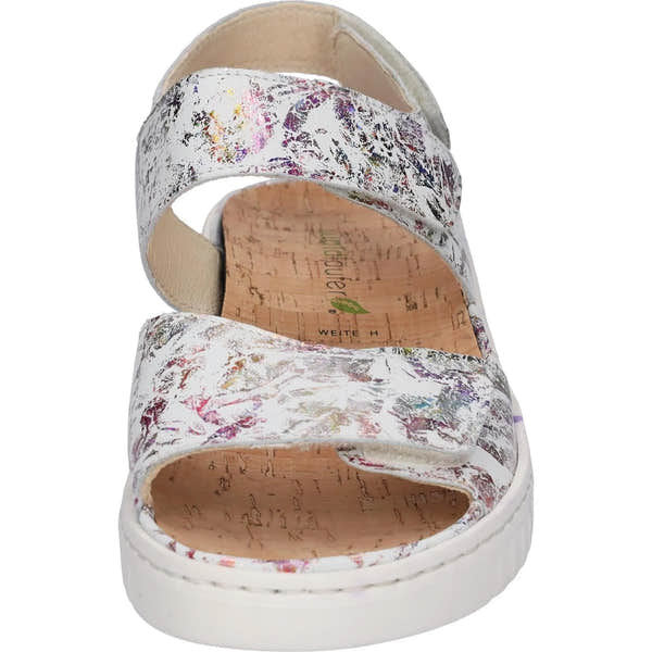 Waldlaufer 955001 Ladies wide white multi leather touch fastening arch support sandals with cork footbed.