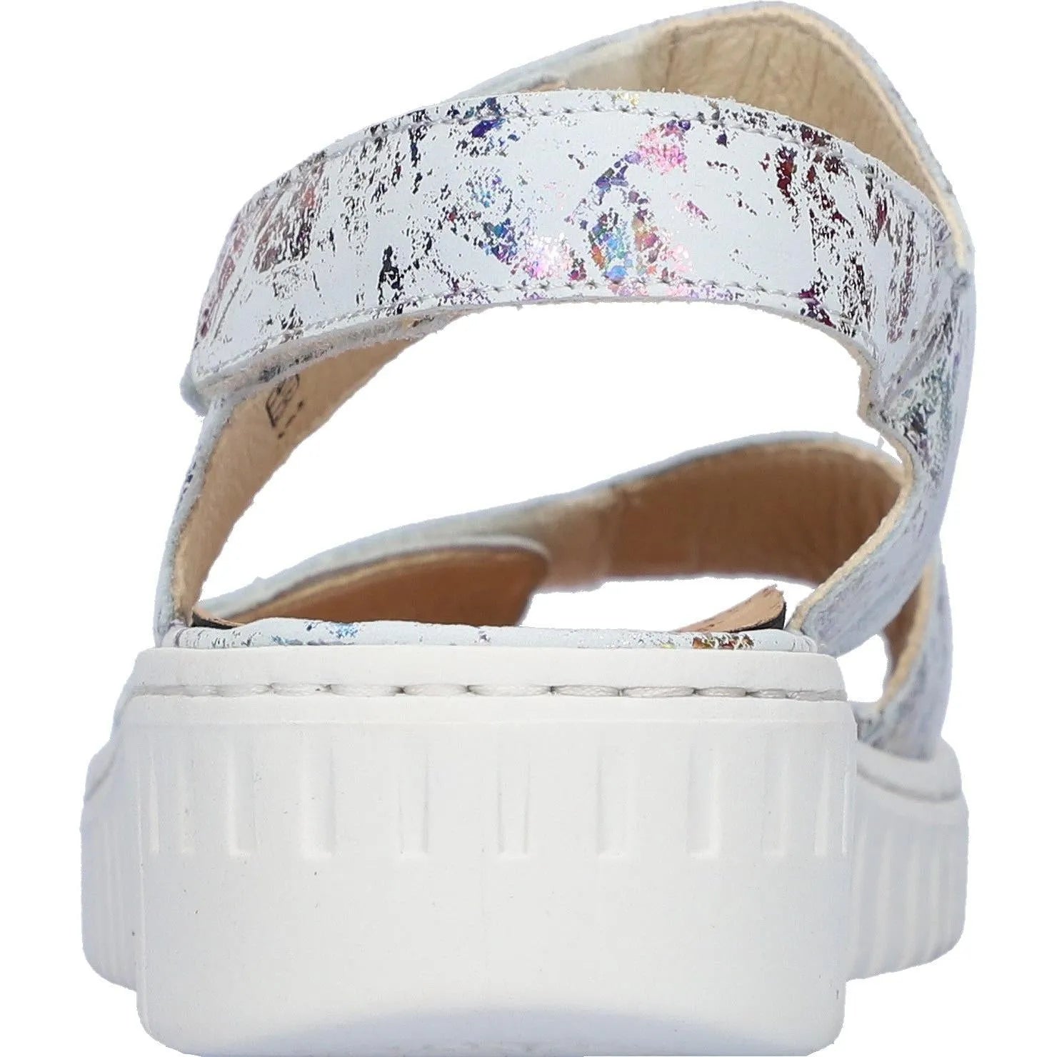Waldlaufer women's white multi leather arch support sandals with touch fastening, chunky sole, and floral pattern details.