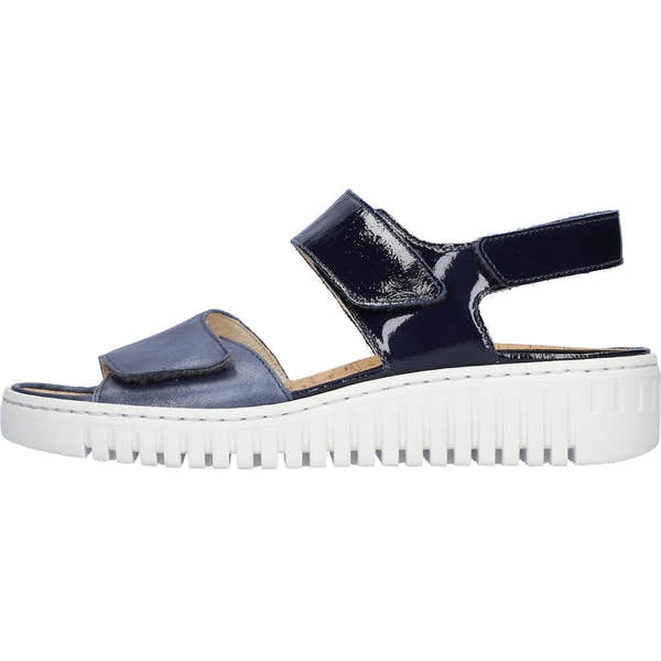 Waldlaufer 955001 203 206 H-Willow women's navy blue leather arch support touch fastening sandals with chunky white sole.