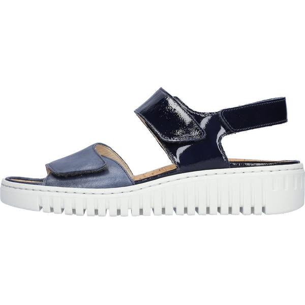 Waldlaufer 955001 203 206 H-Willow women's navy blue leather arch support touch fastening sandals with chunky white sole.