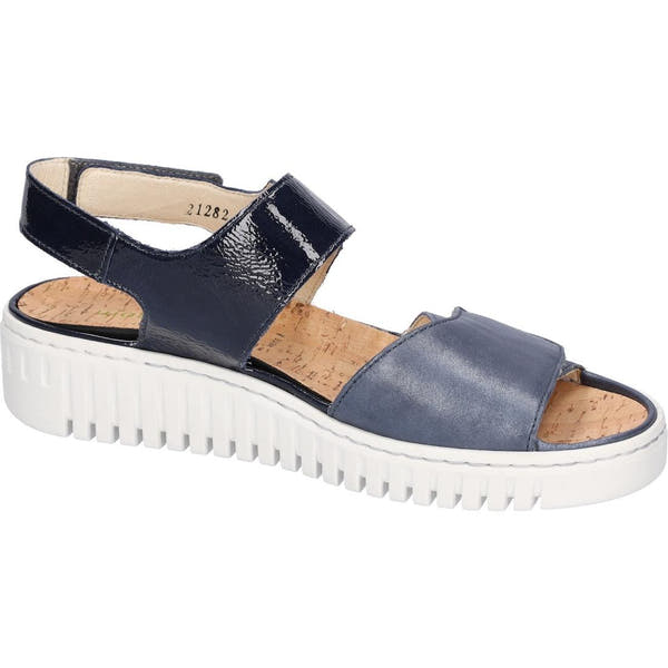 Waldlaufer Women's Navy Blue Leather Touch Fastening Sandals with Arch Support and Thick White Sole