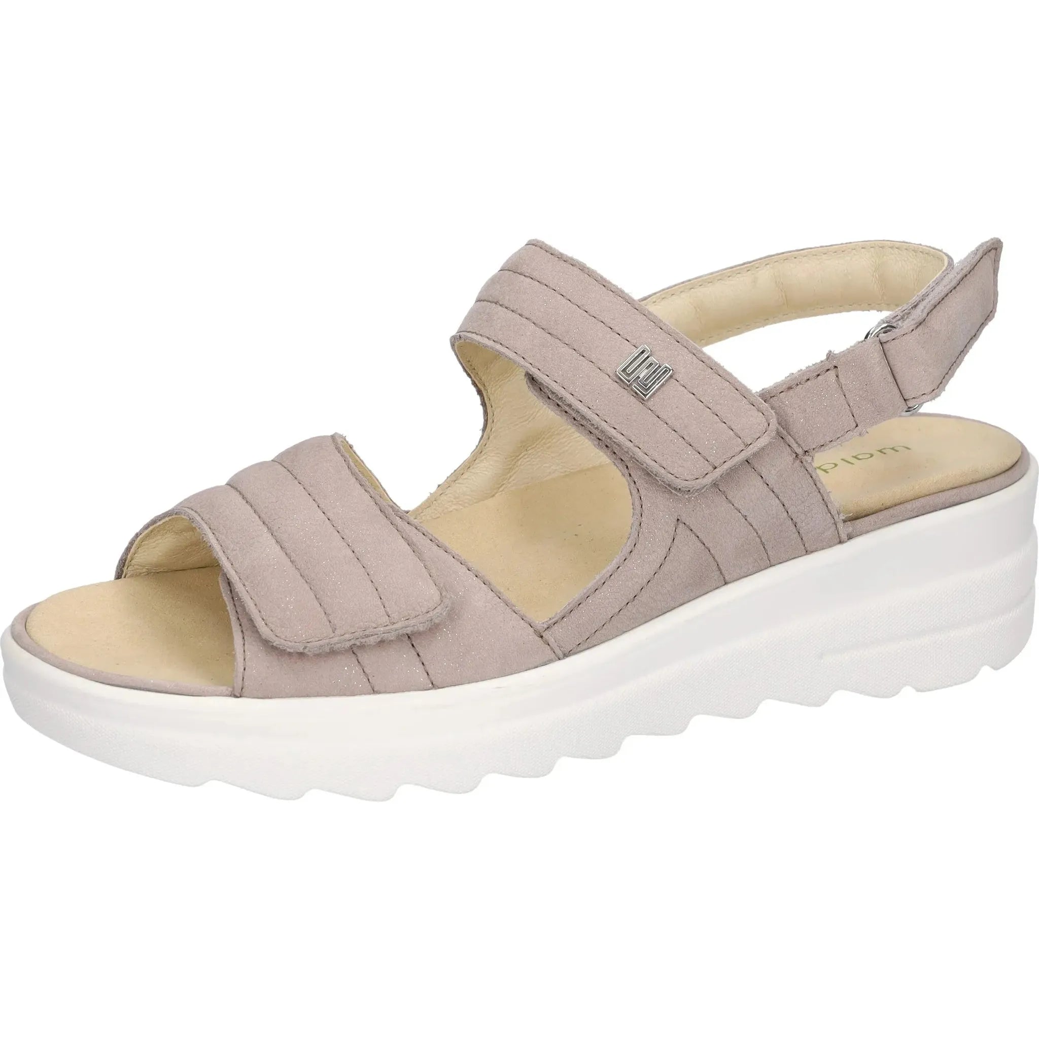 Waldlaufer 962001 189 088 H-Izzy women's wide fit grey leather sandals with touch fastening straps.