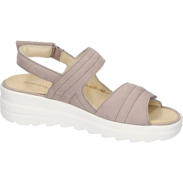 Waldlaufer 962001 189 088 H-Izzy women's wide-fit grey leather touch-fastening sandals, stylish and comfortable summer footwear.