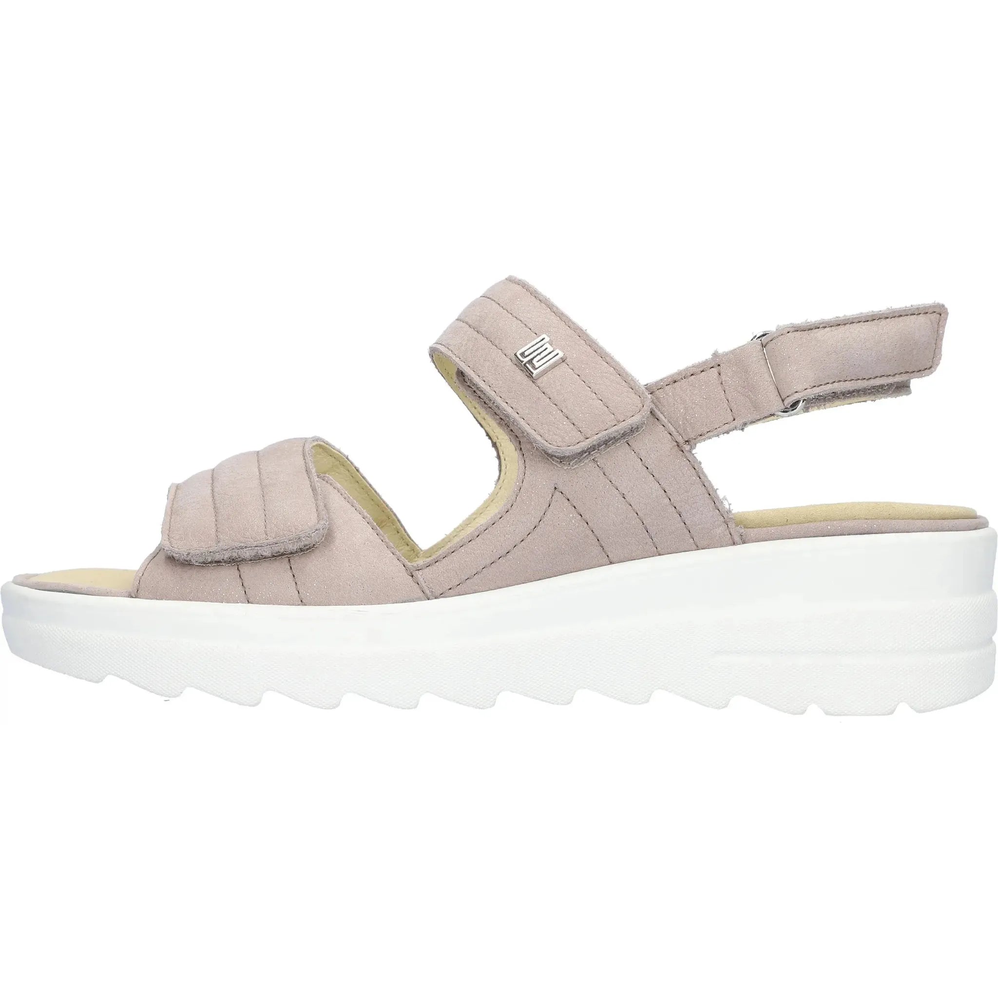 Waldlaufer 962001 189 088 H-Izzy women's wide fit grey leather sandals with touch fastening, open toe, and cushioned sole.