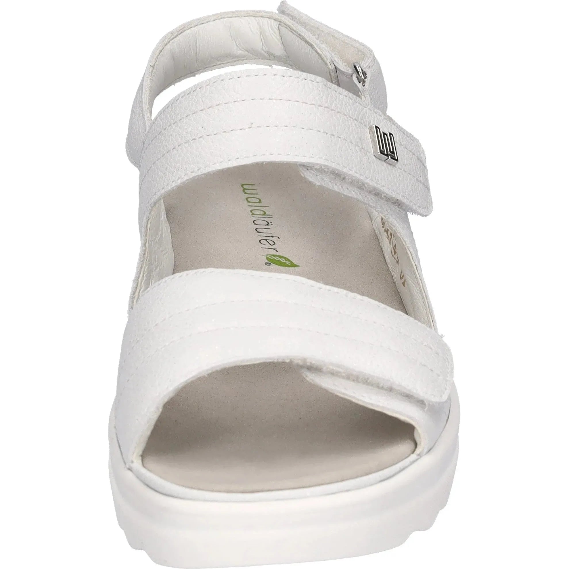 Waldlaufer 962001 Ladies off-white leather sandals with touch fastening and wide fit, stylish and comfortable summertime footwear.