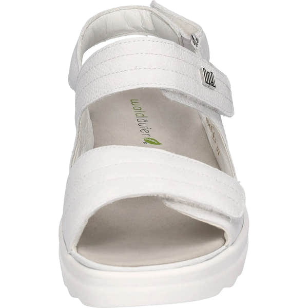 Waldlaufer 962001 Ladies off-white leather sandals with touch fastening and wide fit, stylish and comfortable summertime footwear.
