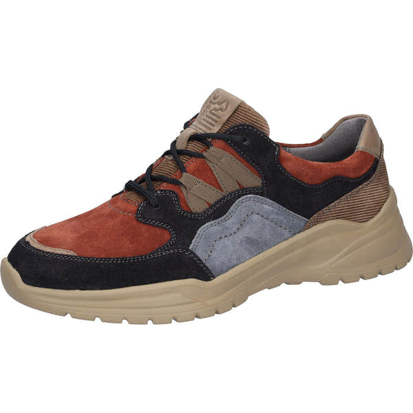 Waldlaufer ladies wide-fit multi-colored suede trainers with arch support, zip and lace-up closure, chunky beige sole.