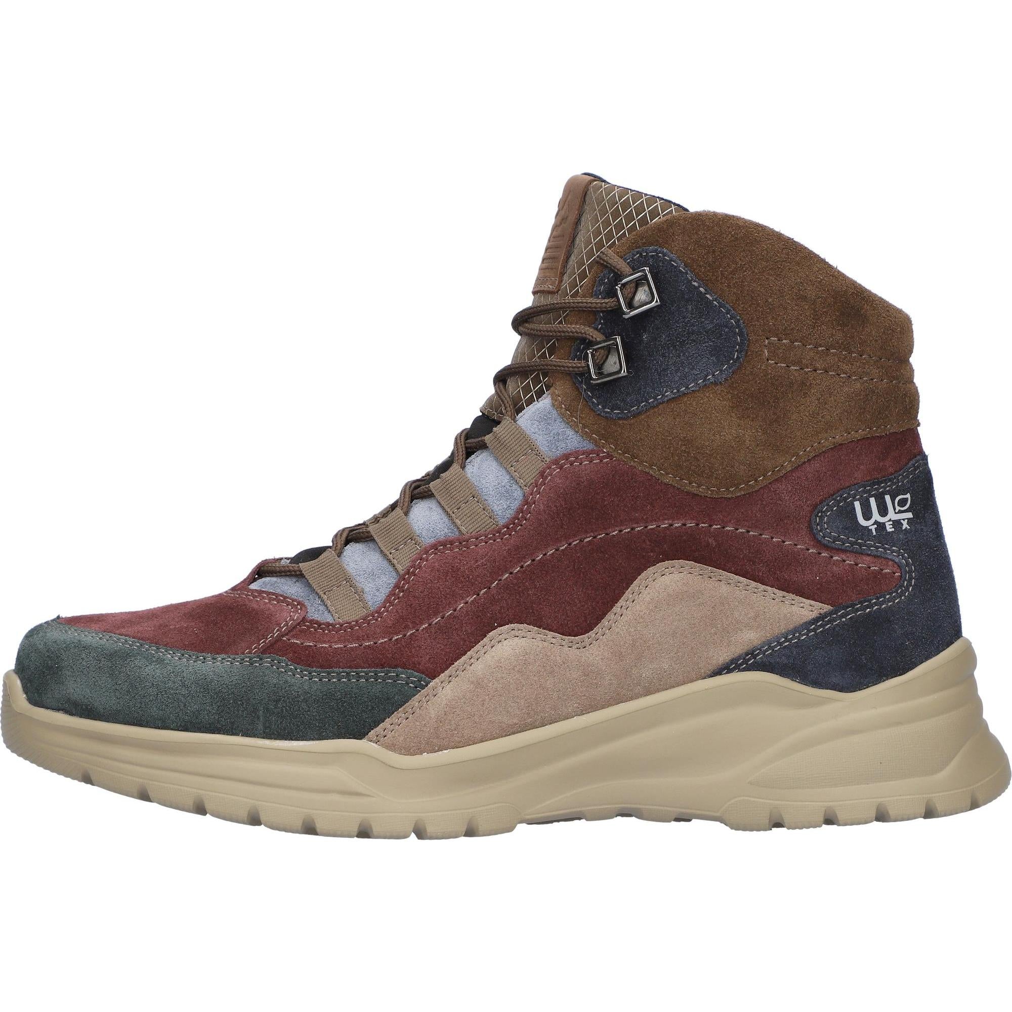 Waldlaufer 968971 Women's multi-color suede ankle boots with waterproof design, arch support, lace-up closure, and chunky sole.