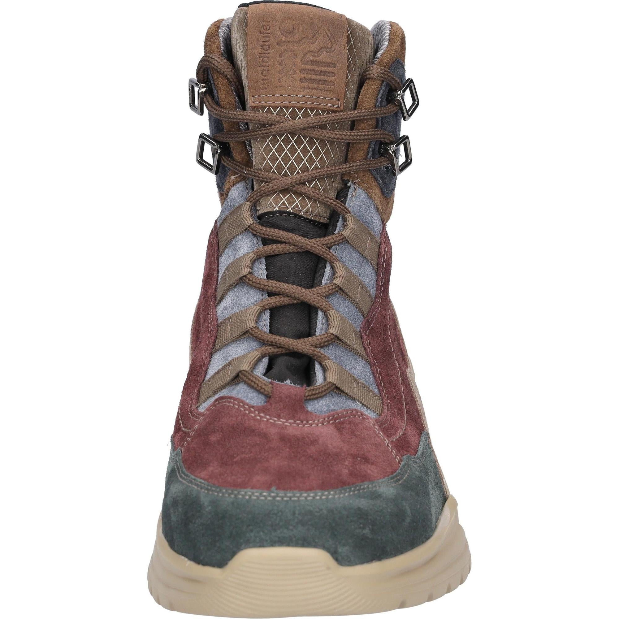 Waldlaufer H-Lucky women's wide-fit waterproof suede ankle boots with lace-up front, arch support, and multi-color design.