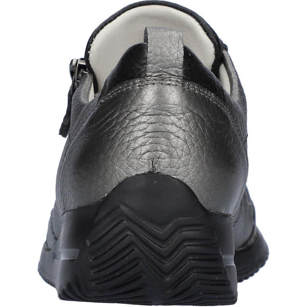 Waldlaufer Himona women's wide-fit grey leather shoes with arch support, zip and lace closure, featuring a durable rubber sole.