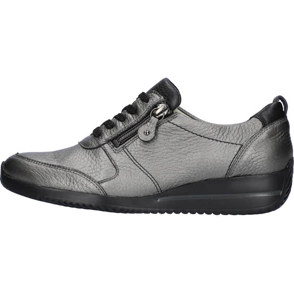 Waldlaufer Himona women's wide fit grey leather casual shoe with arch support, zip and lace closure, and cushioned sole.