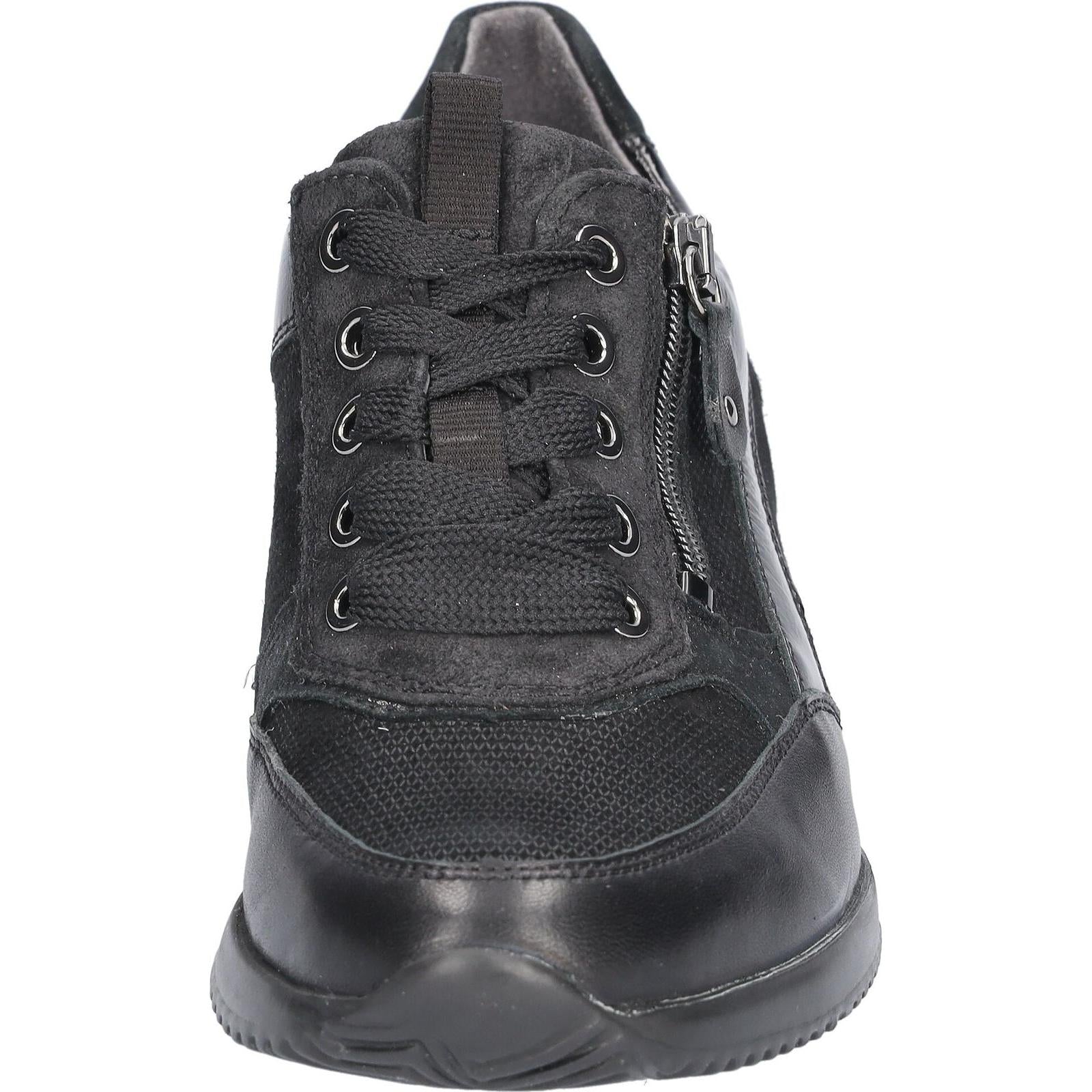 Waldlaufer 980008 613 001 Himona women's Wide Black Leather Arch Support Zip & Lace Trainers, outer side view.