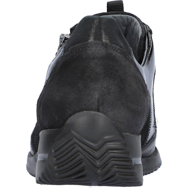 Waldlaufer 980008 613 001 Himona women's Wide Black Leather Arch Support Zip & Lace Trainers, top and fastening detail.