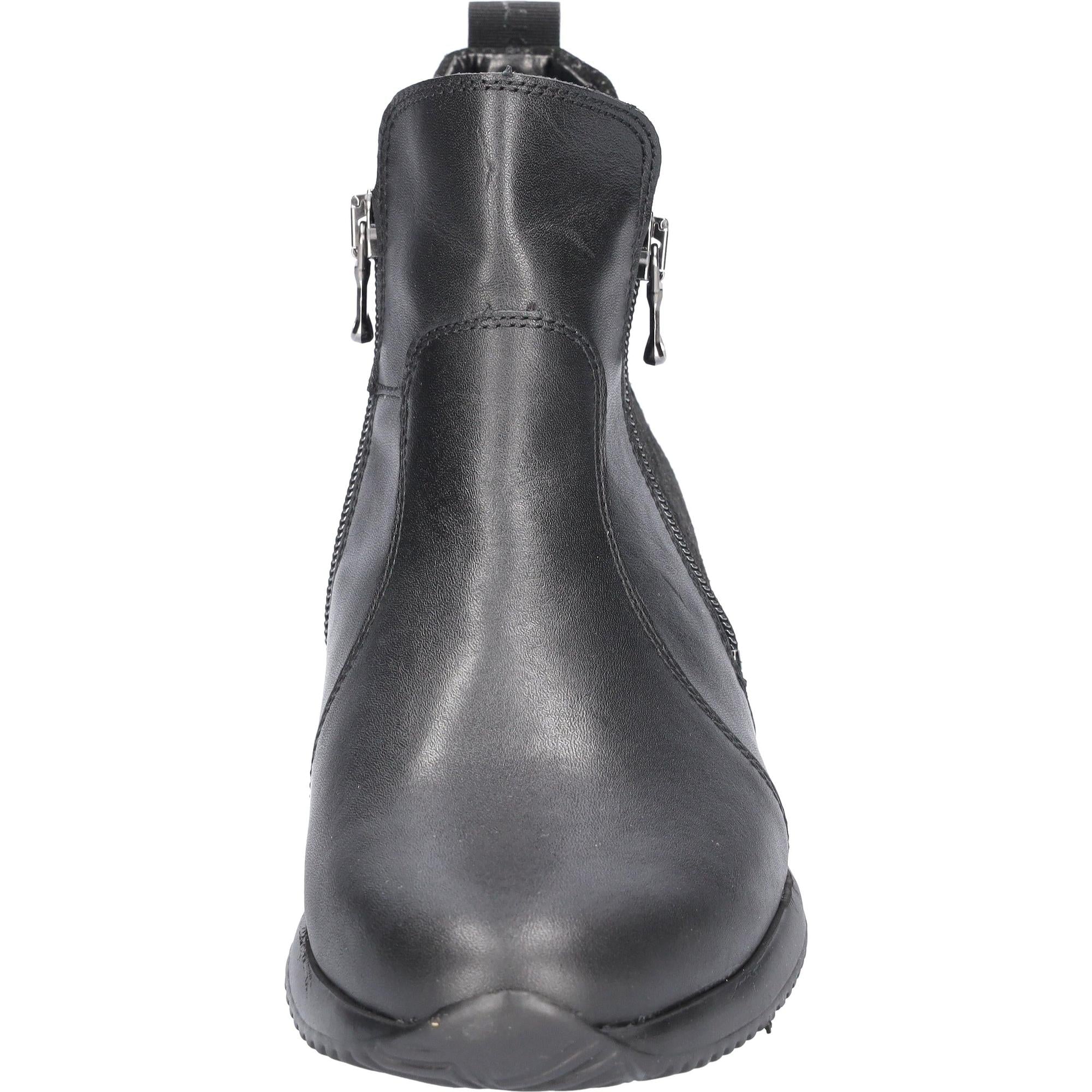 Waldlaufer Himona women's black leather wide-fitting ankle boots with twin zips and arch support.