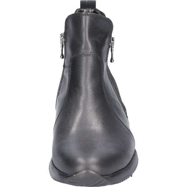 Waldlaufer Himona women's black leather wide-fitting ankle boots with twin zips and arch support.