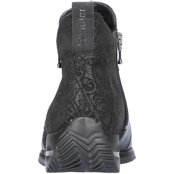 Waldlaufer Himona Ladies Wide Black Leather Ankle Boots with Arch Support and Twin Zippers, front view.