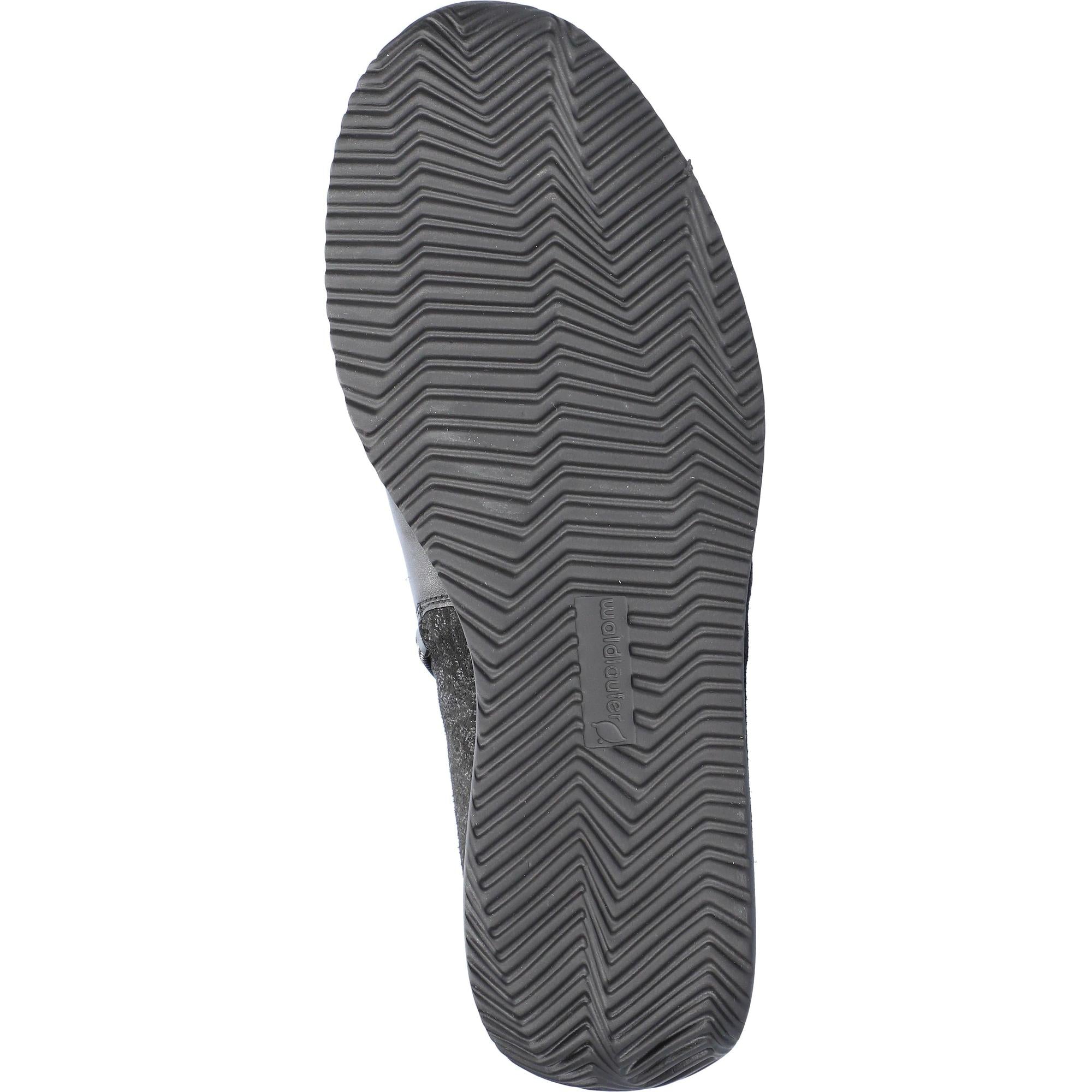 Waldlaufer Himona women's black leather ankle boots with twin zippers and arch support, featuring a textured sole for grip.
