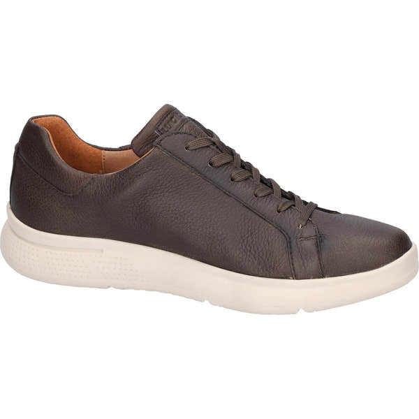 Waldlaufer Heiko men's wide brown leather arch support zip and lace casual sneakers with white rubber sole.