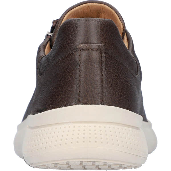 Waldlaufer 984015 Heiko men's wide brown leather arch support zip and lace shoes, back view, with white rubber sole.