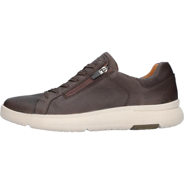 Waldlaufer Heiko men's wide brown leather arch support sneakers with zip and lace closure.