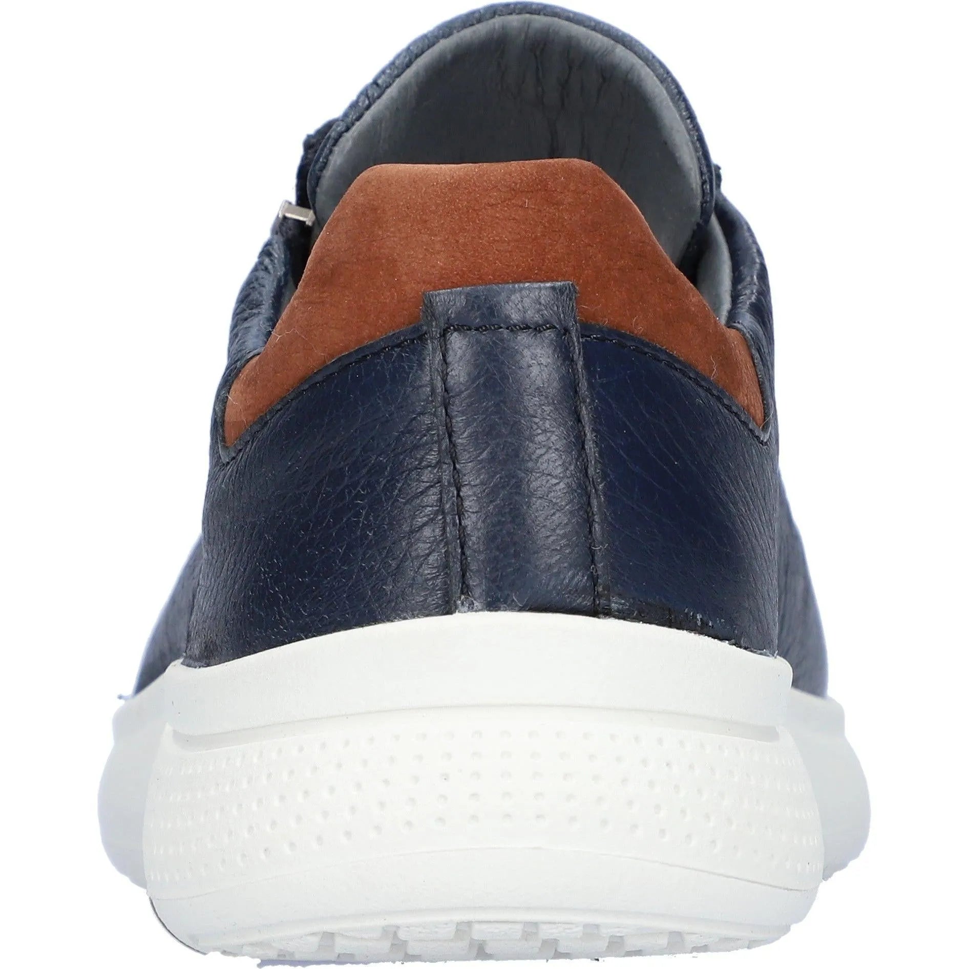 Waldlaufer men's wide blue leather arch support zip and lace shoes with brown accents and white sole, front view.