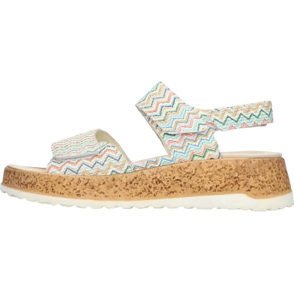 Waldlaufer H-Libby ladies wide-fit multi-colored leather sandals with touch fastenings and zigzag pattern, cork sole.