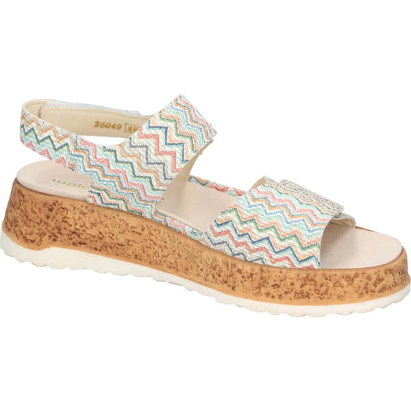 Waldlaufer H-Libby women's wide fit multi-color leather touch-fastening sandals with cork sole.