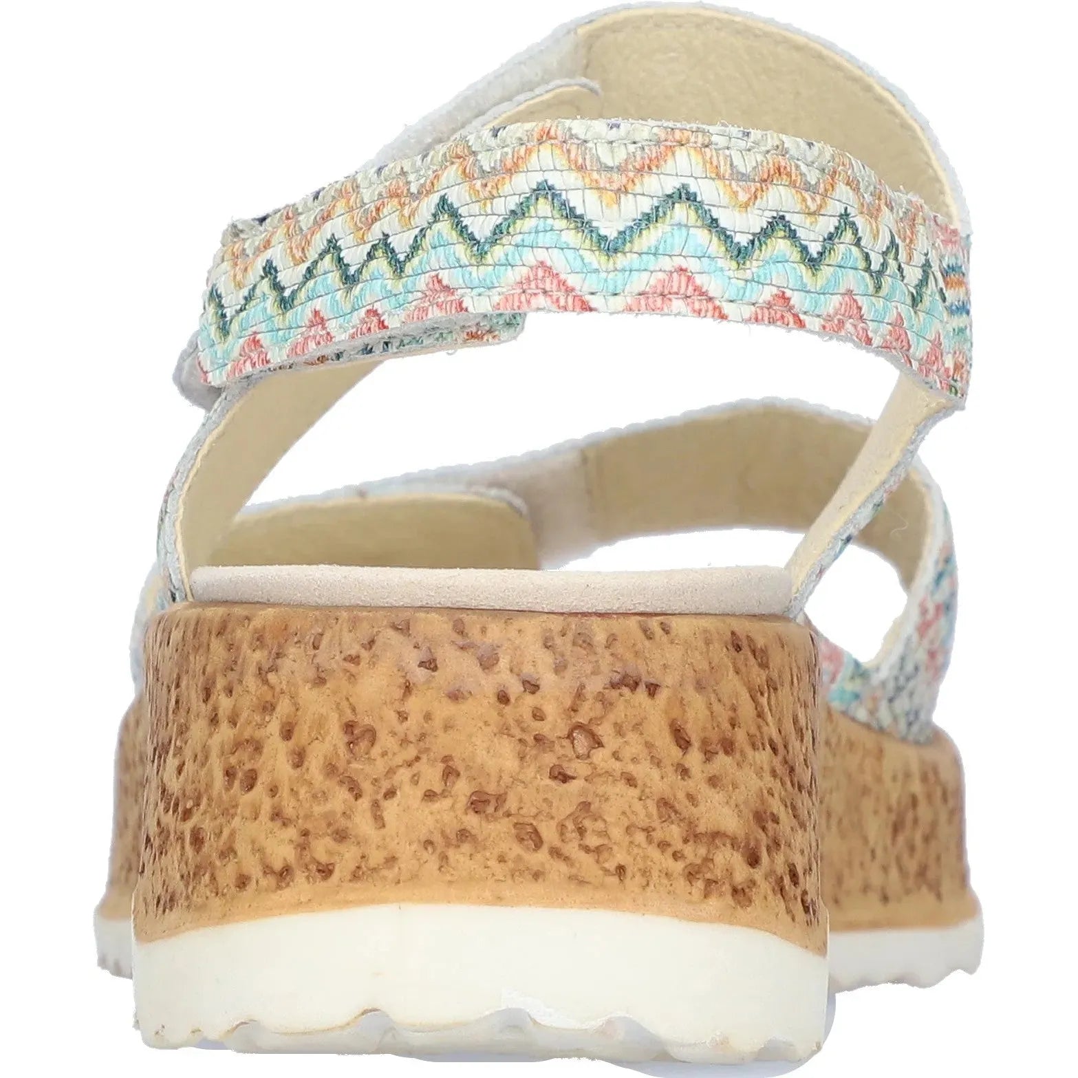 Waldlaufer H-Libby Ladies Wide Multi Leather Touch Fastening Sandals with embroidered strap and cork sole.