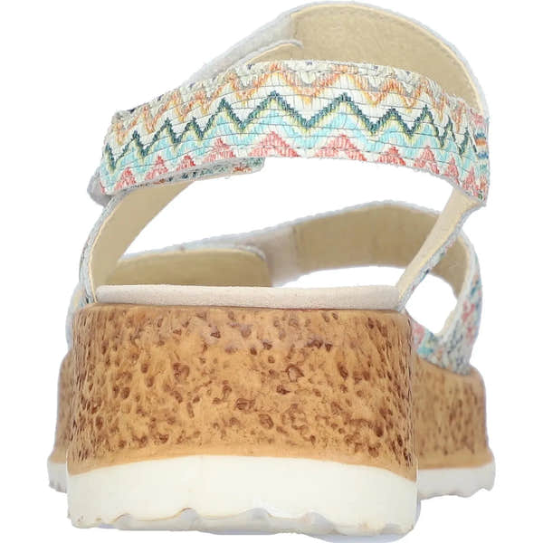 Waldlaufer H-Libby Ladies Wide Multi Leather Touch Fastening Sandals with embroidered strap and cork sole.
