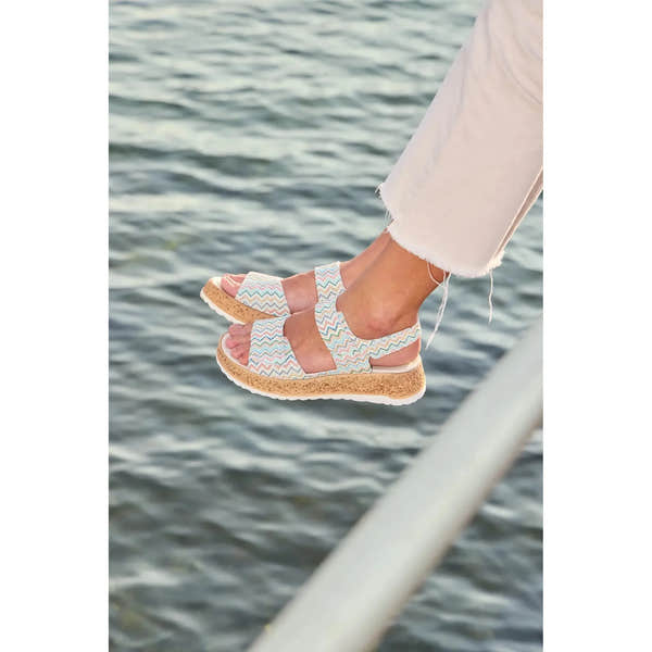 Waldlaufer H-Libby women's wide multi-strap leather touch fastening sandals with cork sole, beach-ready footwear.