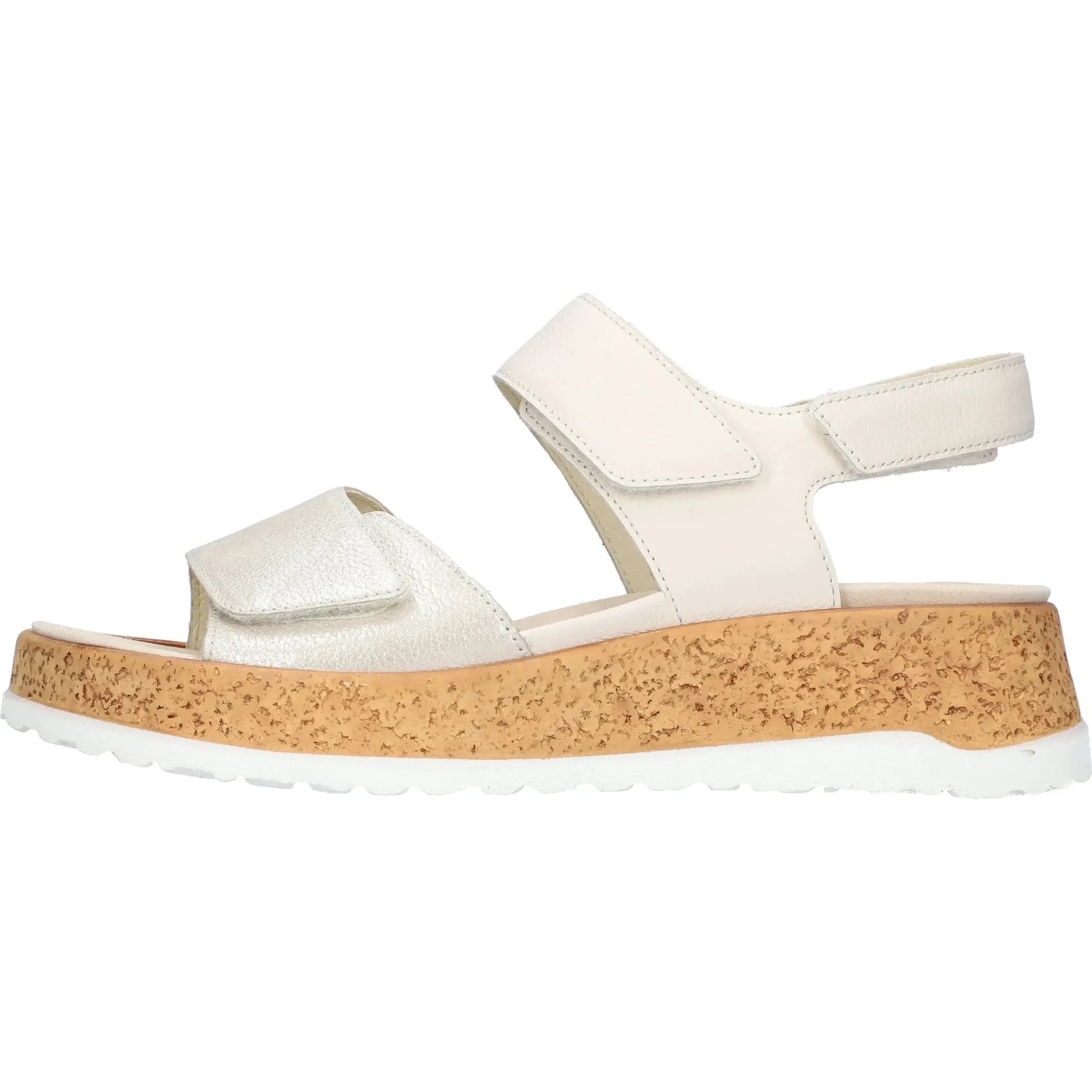 Waldlaufer H-Libby women's wide beige leather sandals with touch fastening and cork sole.