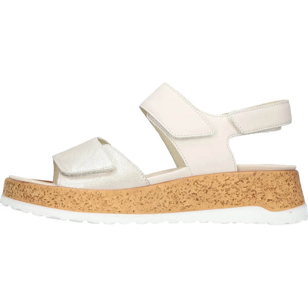 Waldlaufer H-Libby women's wide beige leather sandals with touch fastening and cork sole.