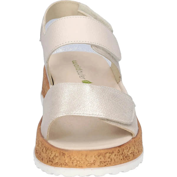 Waldlaufer 990001 200 060 H-Libby beige leather touch fastening women's wide sandals with cork soles.
