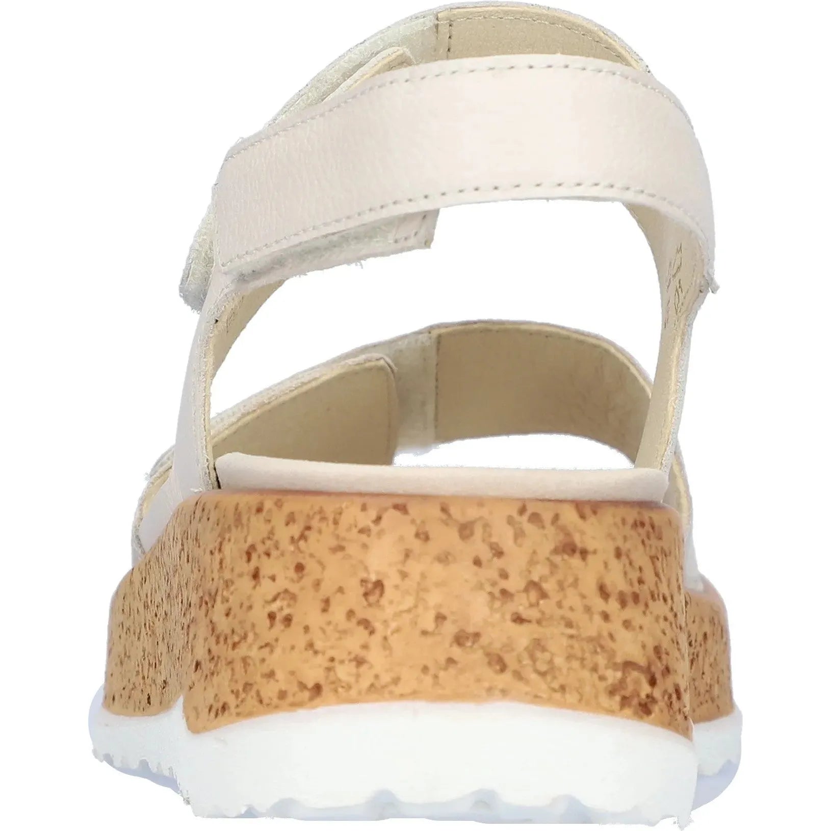Waldlaufer H-Libby women's beige leather wide fit touch fastening sandals with cork-effect sole.