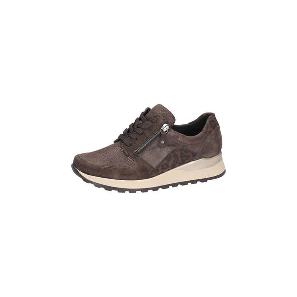 Waldlaufer H64007 603 166 Hiroko Soft women's Wide Brown Leather Stretch Arch Support Zip & Lace Trainers, inner side view.