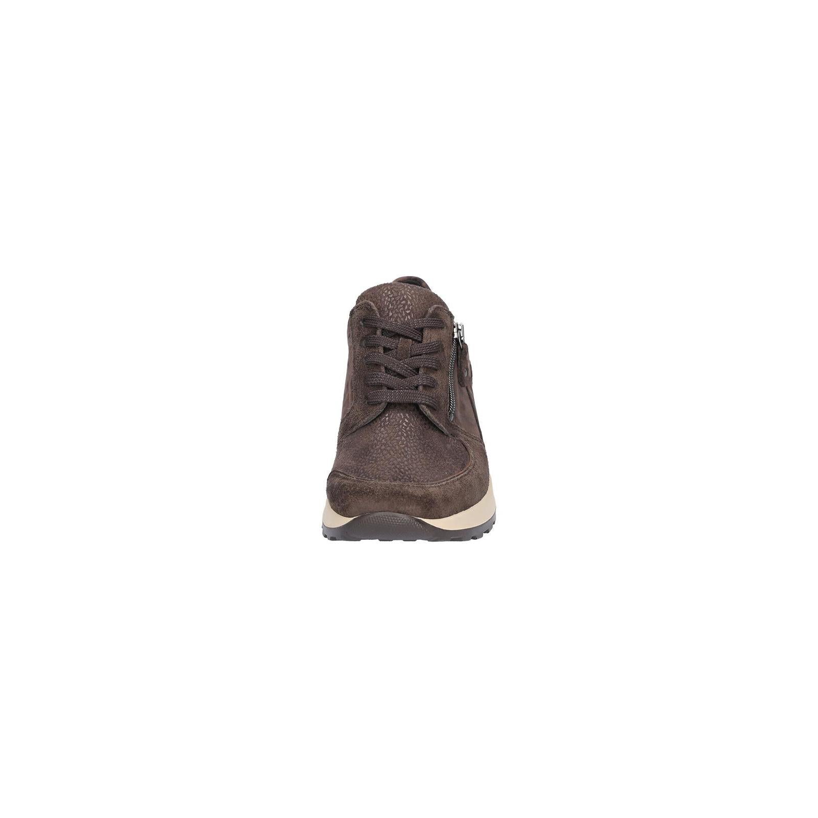 Waldlaufer H64007 603 166 Hiroko Soft women's Wide Brown Leather Stretch Arch Support Zip & Lace Trainers, outer side view.