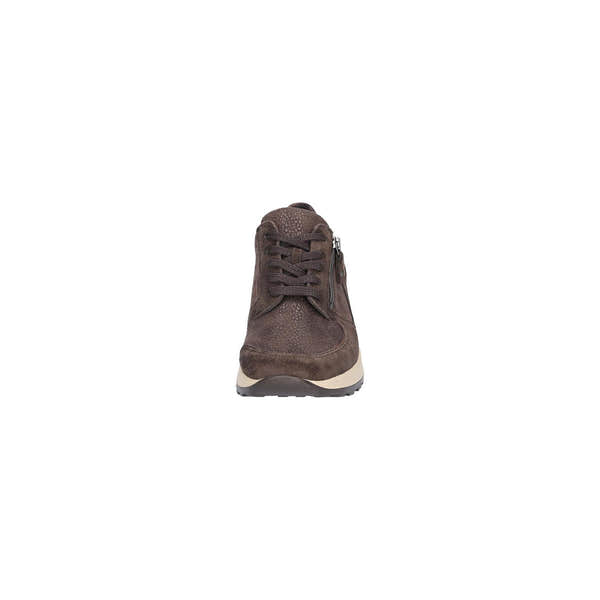 Waldlaufer H64007 603 166 Hiroko Soft women's Wide Brown Leather Stretch Arch Support Zip & Lace Trainers, outer side view.