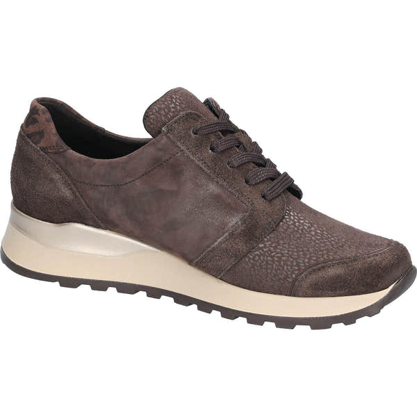Waldlaufer H64007 603 166 Hiroko Soft women's Wide Brown Leather Stretch Arch Support Zip & Lace Trainers, rear.