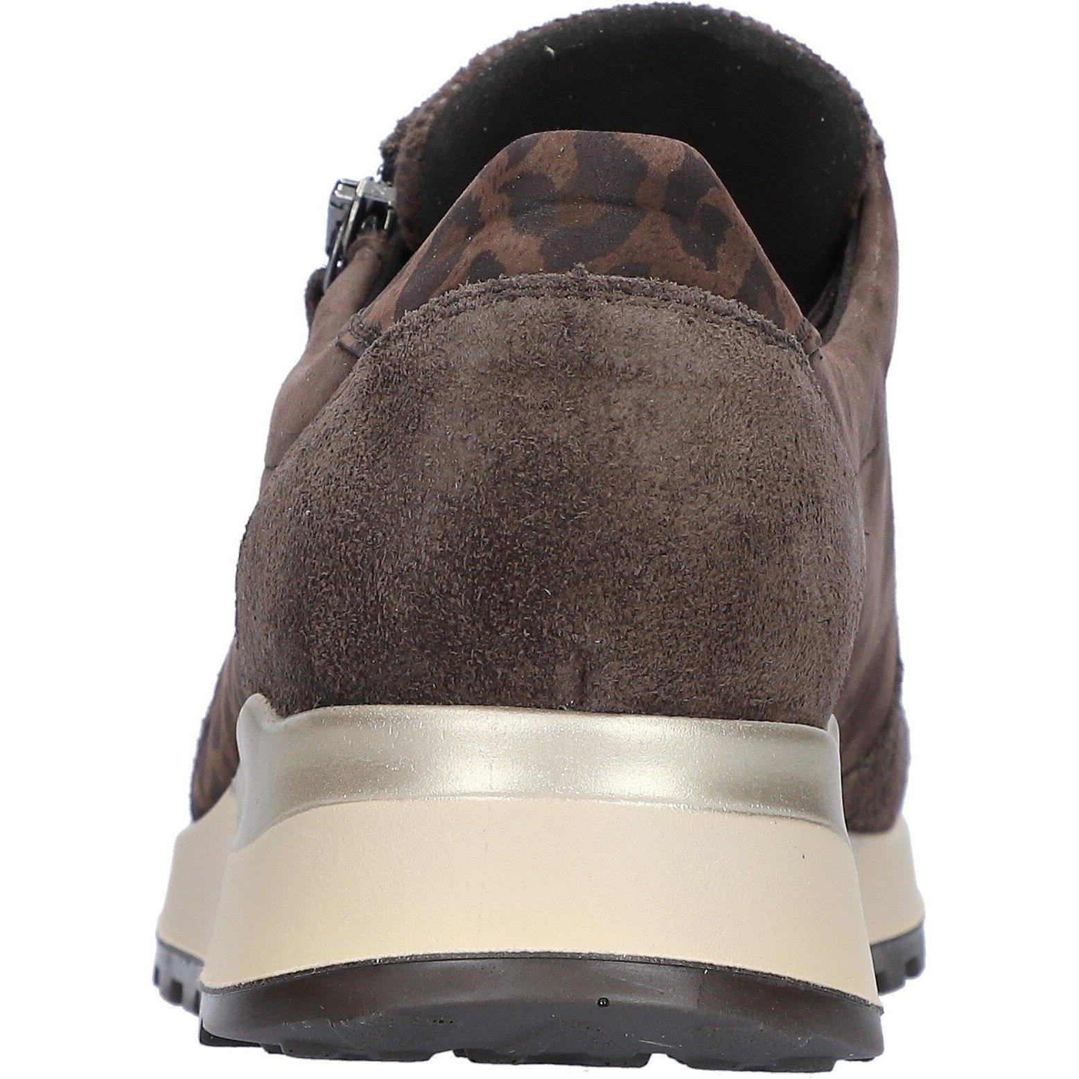 Waldlaufer H64007 603 166 Hiroko Soft women's Wide Brown Leather Stretch Arch Support Zip & Lace Trainers, top and.