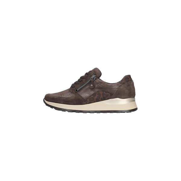 Waldlaufer H64007 603 166 Hiroko Soft women's Wide Brown Leather Stretch Arch Support Zip & Lace Trainers, front.