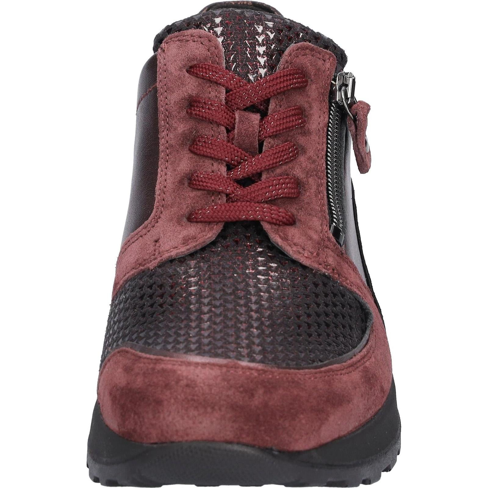 Waldlaufer H64007 604 020 Hiroko Soft women's Wide Burgundy Leather Stretch Arch Support Zip & Lace Trainers, outer side.