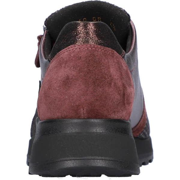 Waldlaufer H64007 604 020 Hiroko Soft women's Wide Burgundy Leather Stretch Arch Support Zip & Lace Trainers, top and.
