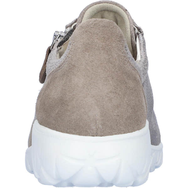 Waldlaufer H89001 Ladies Wide Grey Suede Trainers with arch support, zip and lace closure, and chunky white sole.