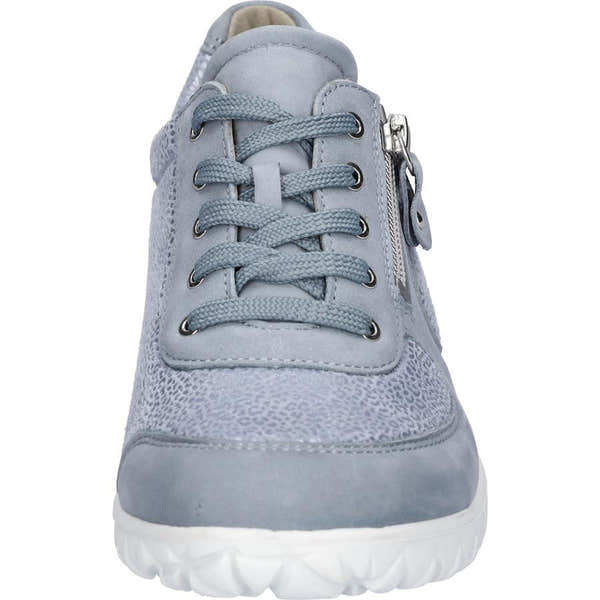 Waldlaufer H89001 Ladies Blue Nubuck Slip-On Shoes with arch support and side zipper detail.